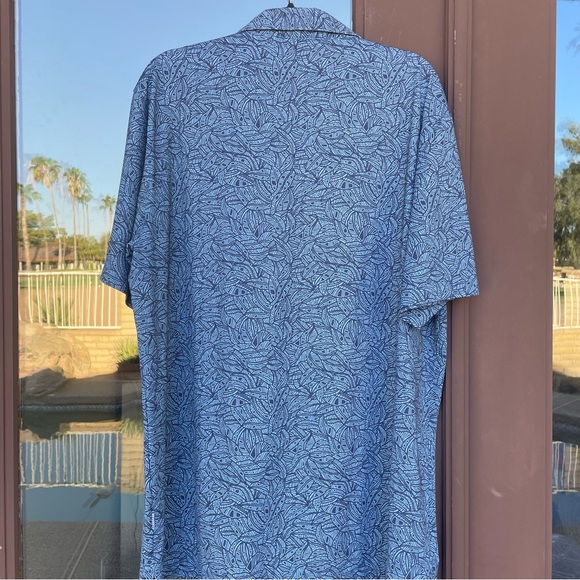 Devereux Navy Blue / Light Blue Geo Leafy Print Golf Polo XL - Picture 7 of 10
